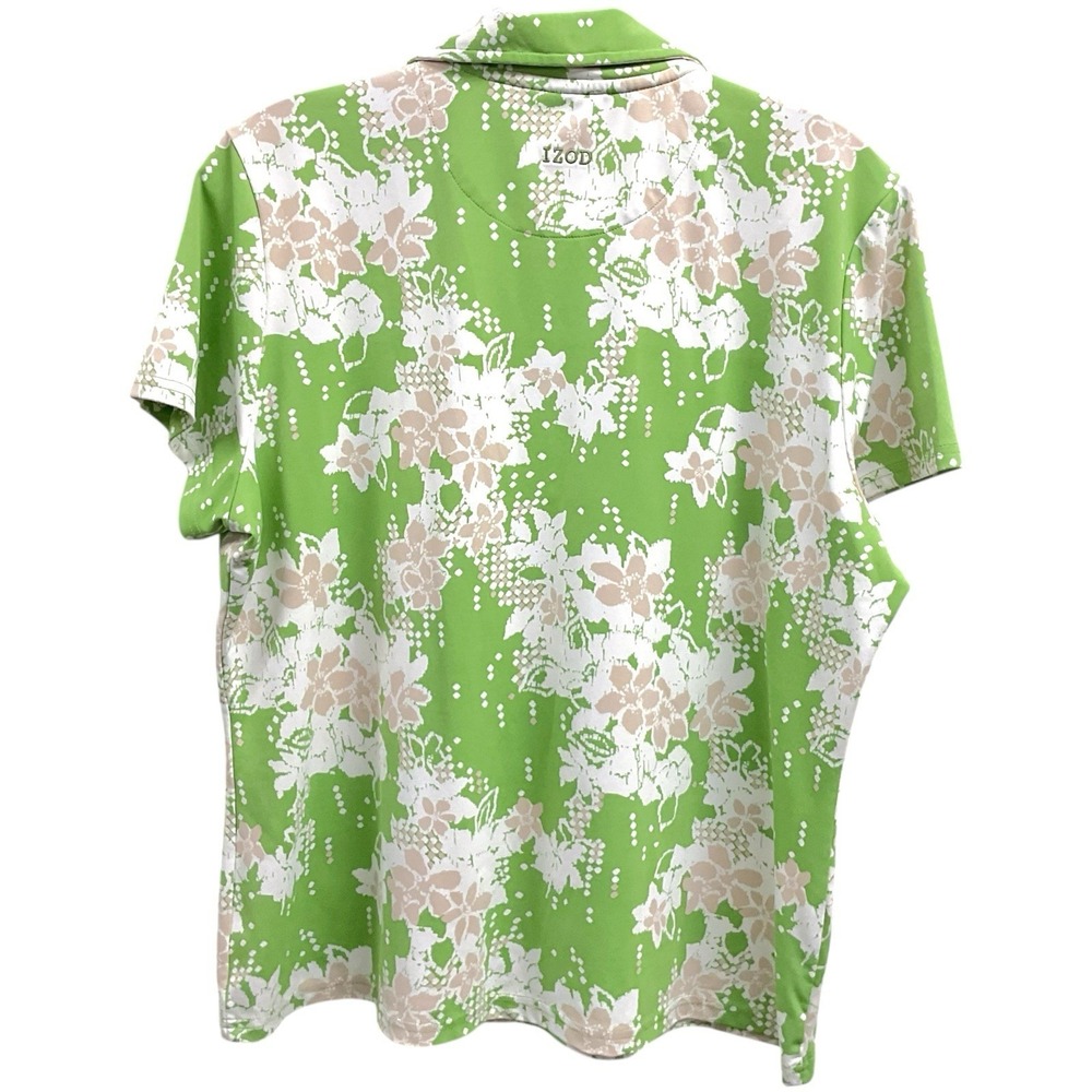 IZOD XFG Womens XL Floral Golf Tennis Polo Short Sleeve Shirt Cool FX Lime Green - Picture 2 of 4